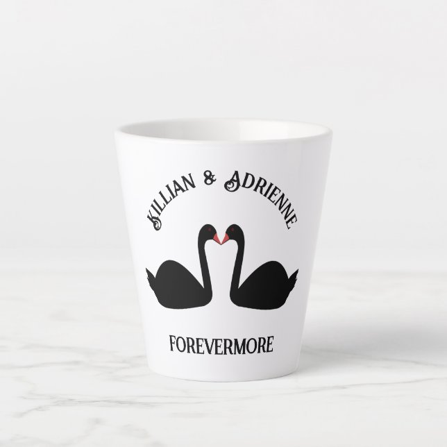 Gothic Wedding Kissing Black Swans Custom Milchtasse (Vorderseite)
