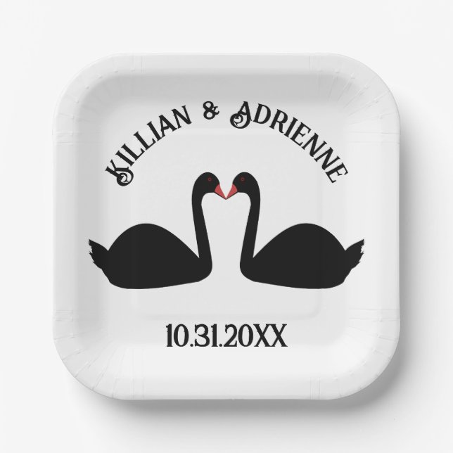 Gothic Wedding Kissing Black Swans Custom Pappteller (Vorderseite)