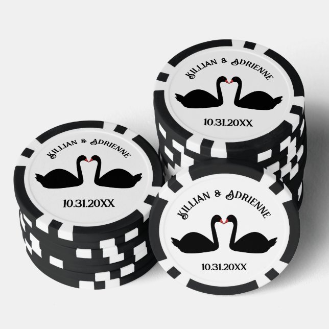 Gothic Wedding Kissing Black Swans Custom Pokerchips (Stapel)