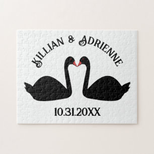 Gothic Wedding Kissing Black Swans Custom Puzzle
