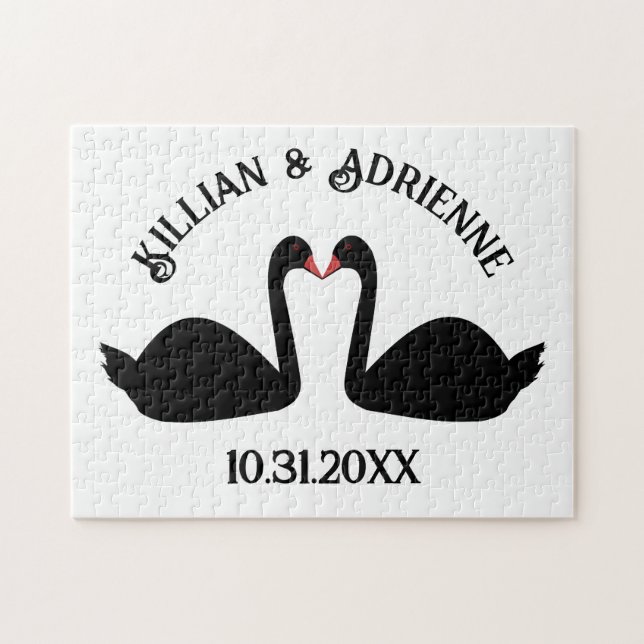Gothic Wedding Kissing Black Swans Custom Puzzle (Horizontal)