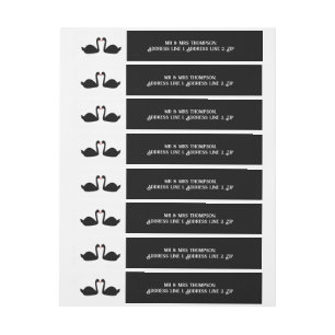Gothic Wedding Kissing Black Swans Custom Rundum-Adressaufkleber