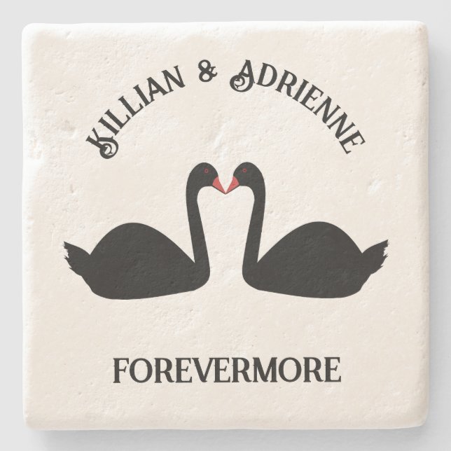 Gothic Wedding Kissing Black Swans Custom Steinuntersetzer (Vorderseite)