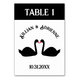 Gothic Wedding Kissing Black Swans Custom Tischnummer