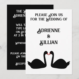 Gothic Wedding Kissing Black Swans Custom Wedding Einladung