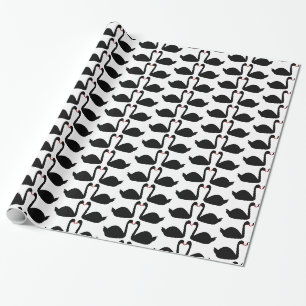 Gothic Wedding Kissing Black Swans Gemustert Geschenkpapier