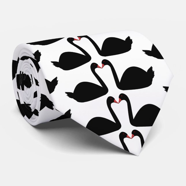 Gothic Wedding Kissing Black Swans Gemustert Krawatte (Gerollt)