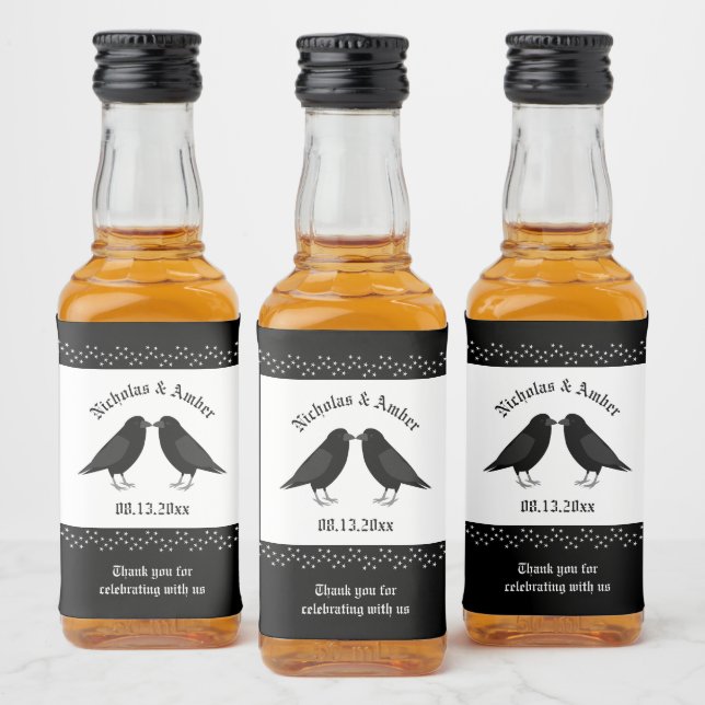 Gothic Wedding Kissing Ravens Custom Alkoholflaschenetikett (Flaschen)