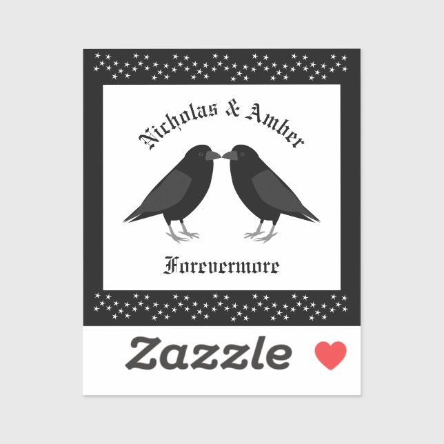 Gothic Wedding Kissing Ravens Custom Aufkleber (Blatt)