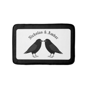Gothic Wedding Kissing Ravens Custom Badematte