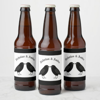 Gothic Wedding Kissing Ravens Custom Bierflaschenetikett