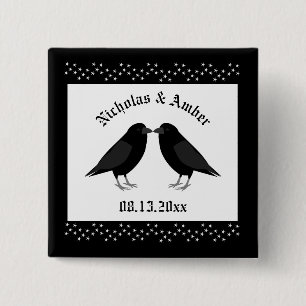 Gothic Wedding Kissing Ravens Custom Button
