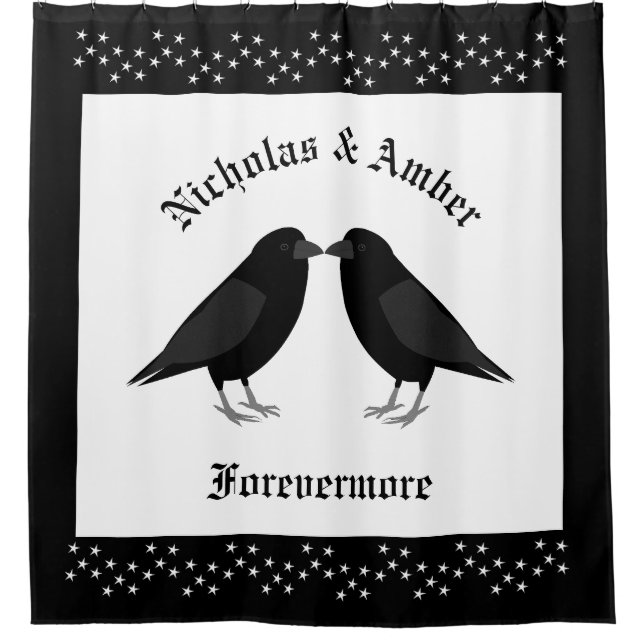Gothic Wedding Kissing Ravens Custom Duschvorhang (Vorderseite)