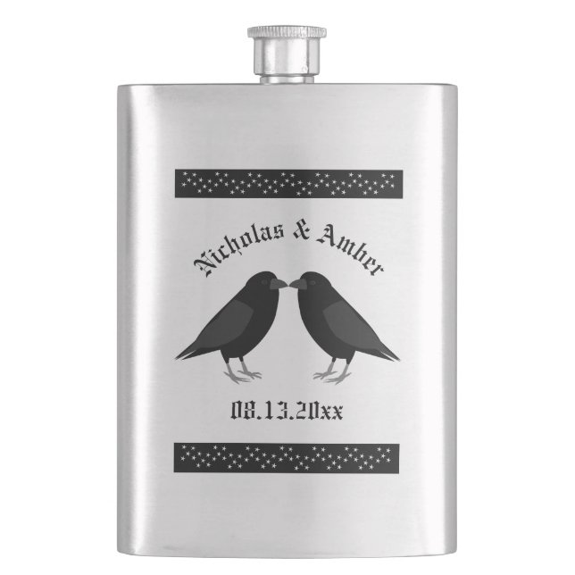 Gothic Wedding Kissing Ravens Custom Flachmann (Vorderseite)