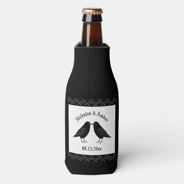 Gothic Wedding Kissing Ravens Custom Flaschenkühler (Flaschenvorderseite)