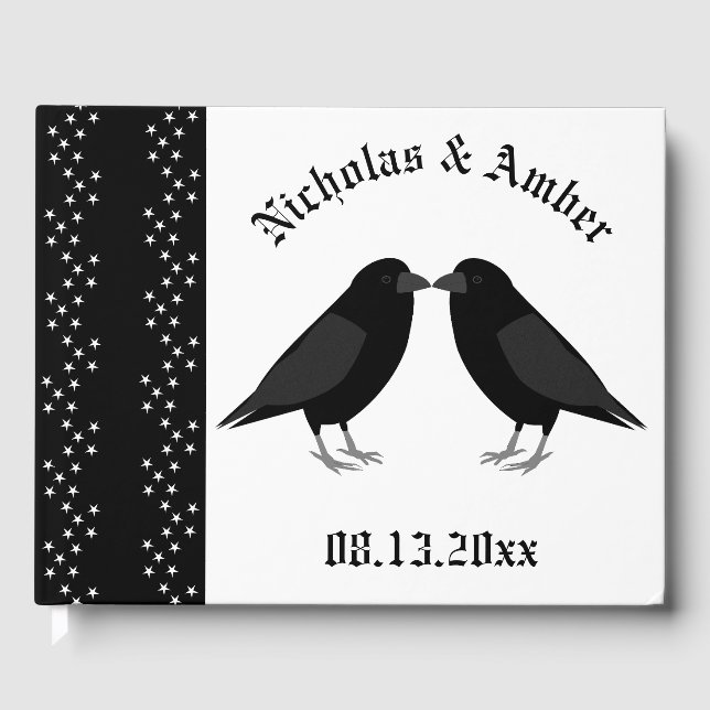 Gothic Wedding Kissing Ravens Custom Gästebuch (Vorderseite)
