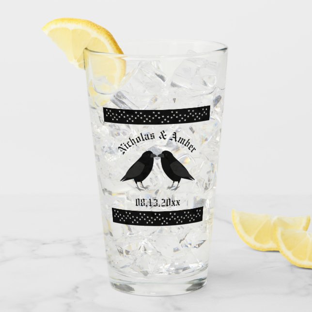 Gothic Wedding Kissing Ravens Custom Glas (Vorderseite Ice)