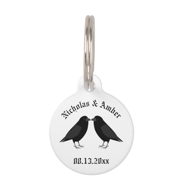 Gothic Wedding Kissing Ravens Custom Haustiermarke (Vorderseite)