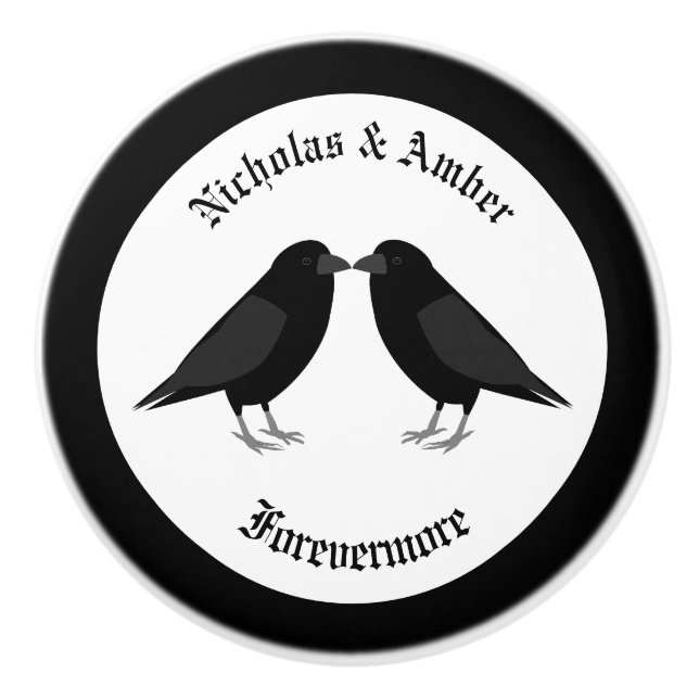Gothic Wedding Kissing Ravens Custom Keramikknauf (Vorderseite)