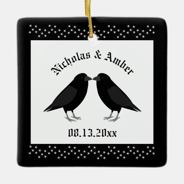 Gothic Wedding Kissing Ravens Custom Keramikornament (Vorderseite)