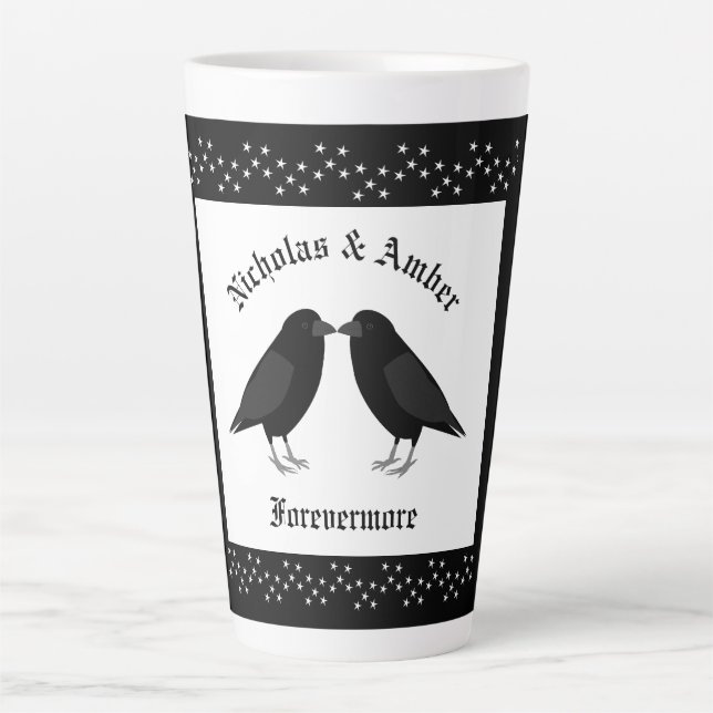 Gothic Wedding Kissing Ravens Custom Milchtasse (Vorderseite)