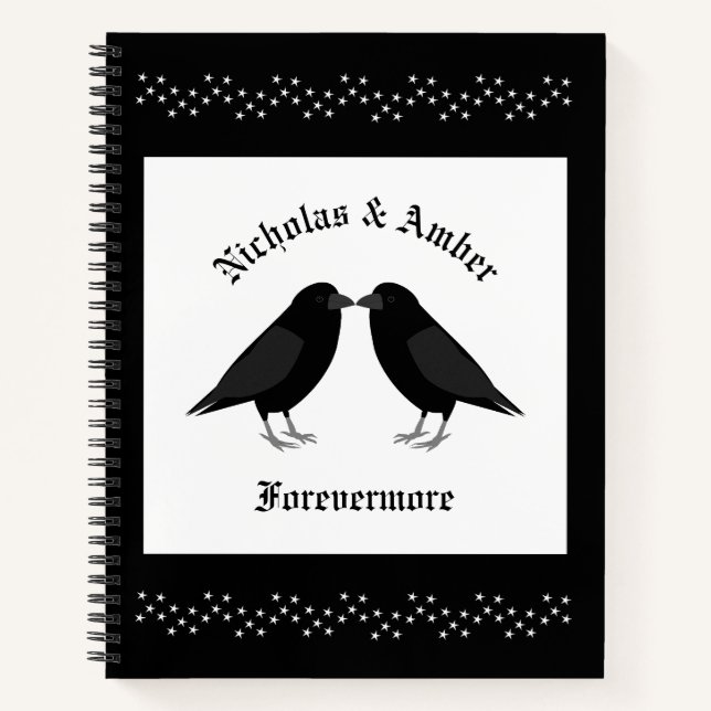 Gothic Wedding Kissing Ravens Custom Notizbuch (Vorderseite)