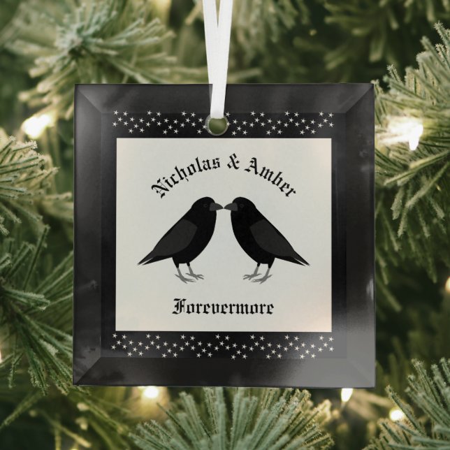Gothic Wedding Kissing Ravens Custom Ornament Aus Glas (Insitu)