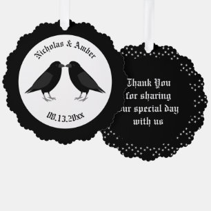 Gothic Wedding Kissing Ravens Custom Ornament Karte