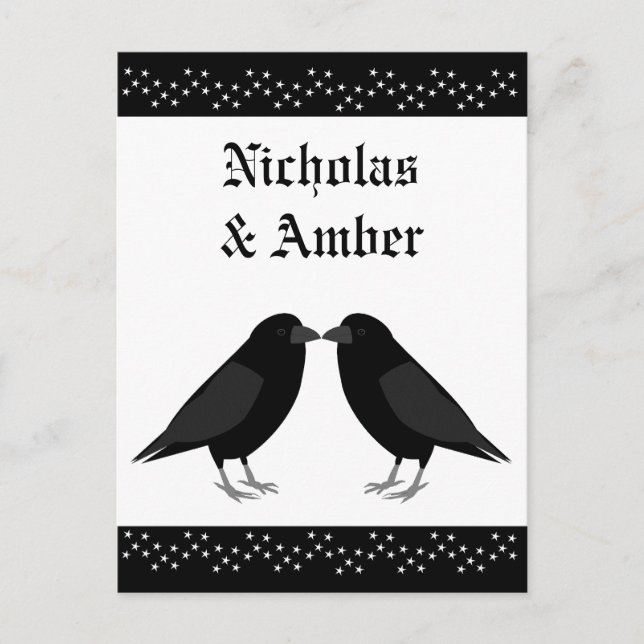 Gothic Wedding Kissing Ravens Custom Postkarte (Vorderseite)