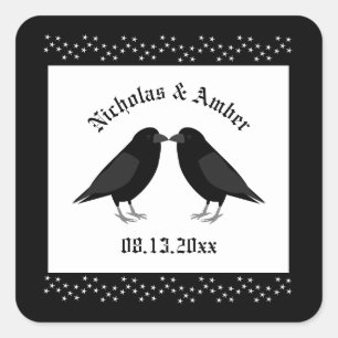 Gothic Wedding Kissing Ravens Custom Quadratischer Aufkleber