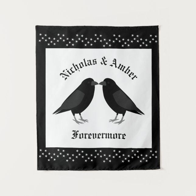 Gothic Wedding Kissing Ravens Custom Wandteppich (Vorderseite)