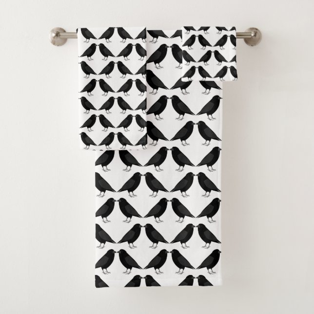 Gothic Wedding Kissing Ravens Gemustert Badhandtuch Set (Insitu)