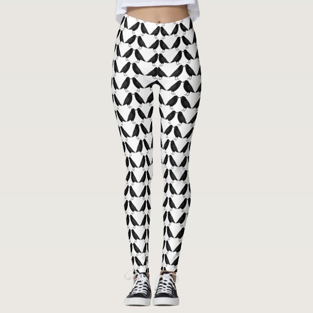 Gothic Wedding Kissing Ravens Gemustert Leggings (Vorderseite)