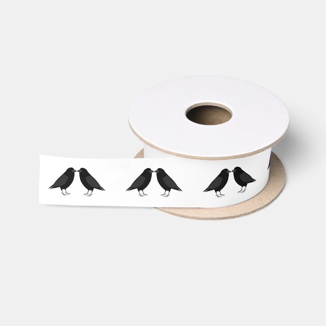 Gothic Wedding Kissing Ravens Gemustert Satinband (Spule)