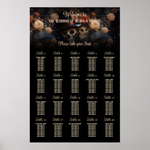 Gothic Wedding Kissing Skulls Table Seekarte Poster