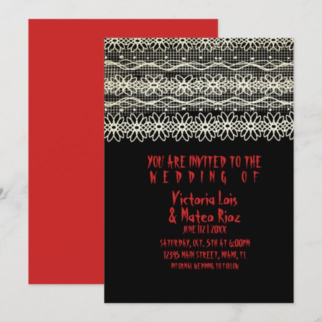 Gothic Wedding Lace Red Black Einladung (Vorne/Hinten)