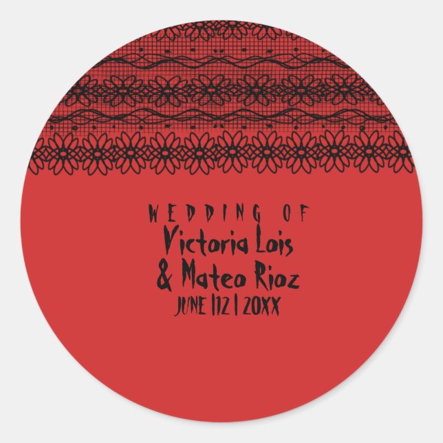 Gothic Wedding Lace Red Black Runder Aufkleber (Vorderseite)