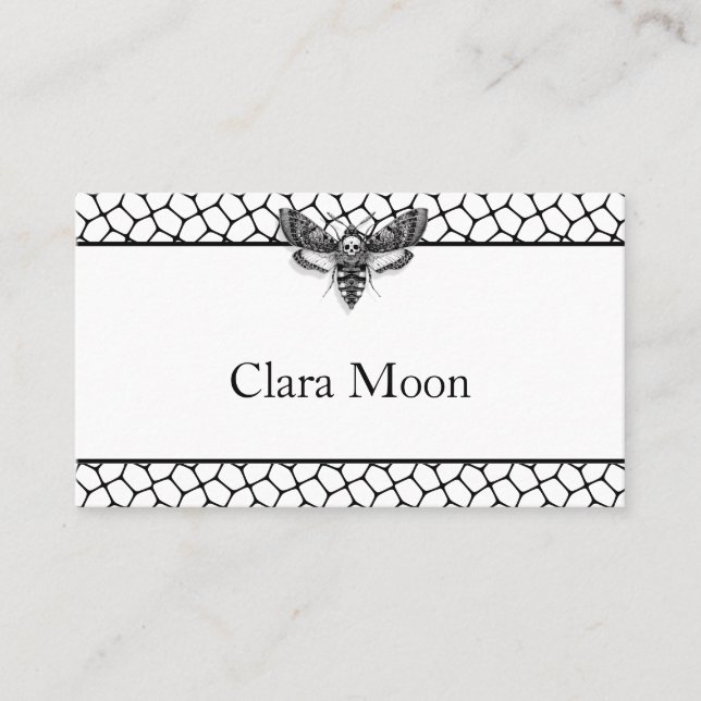 Gothic Wedding | Moth & Lace Black & White Platzkarte (Vorderseite)