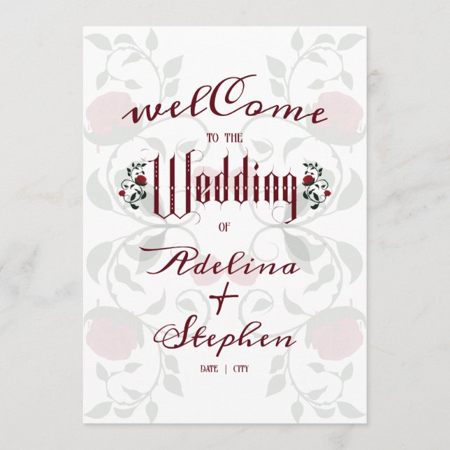 Gothic Wedding Rote Rosen Moody Order of Service Programm (Vorderseite)