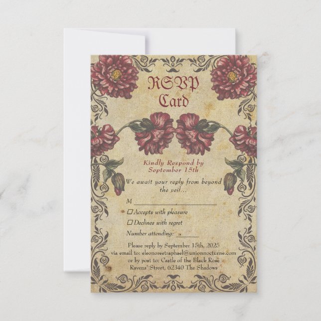 Gothic Wedding RSVP Card | Vintag Karte (Vorderseite)