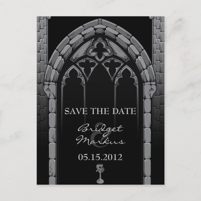 Gothic Wedding Save the Date Postcard Ankündigungspostkarte (Vorderseite)