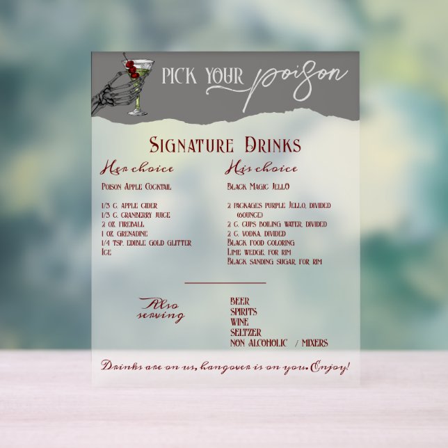 Gothic Wedding Signature Drinks Drinks Bar signier Acrylschild (Neutral)