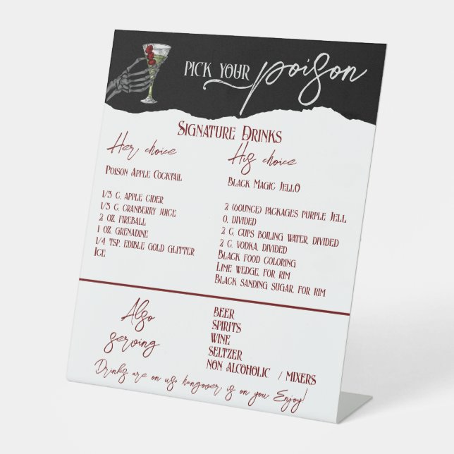 Gothic Wedding Signature Drinks Freie Bar-Signatur Sockelschild (Vorderseite)