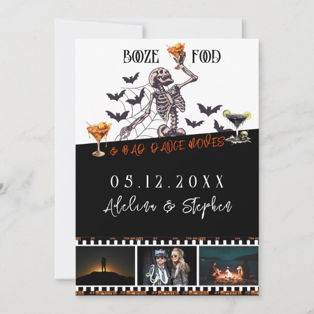 Gothic Wedding Skeleton Booze Food Bad Dance Moves Save The Date (Vorderseite)