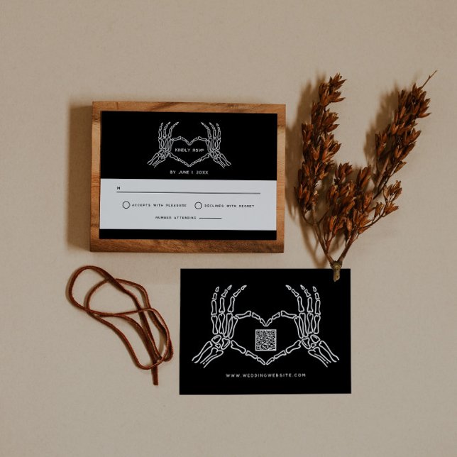 Gothic Wedding Skeleton Hands Hochzeitsstift QR Co Begleitkarte (Von Creator hochgeladen)
