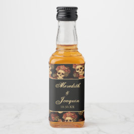 Gothic Wedding Skulls Black Rote Rose Custom Alkoholflaschenetikett