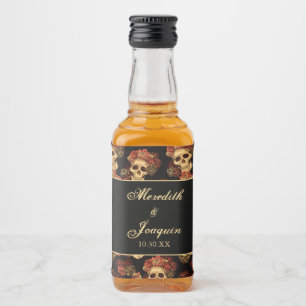 Gothic Wedding Skulls Black Rote Rose Custom Alkoholflaschenetikett