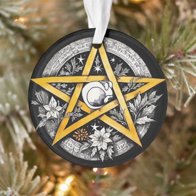 Gothic Weihnachten Tree Pentagramm Schwarz & Weiß Ornament (Baum)