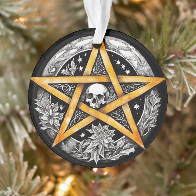 Gothic Weihnachten Tree Pentagramm & Skull Black & Ornament (Baum)