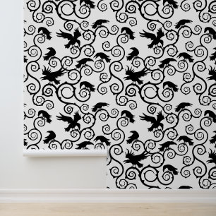 Gothic Weißer und Schwarzer Rabe Viktorianischer G Tapete